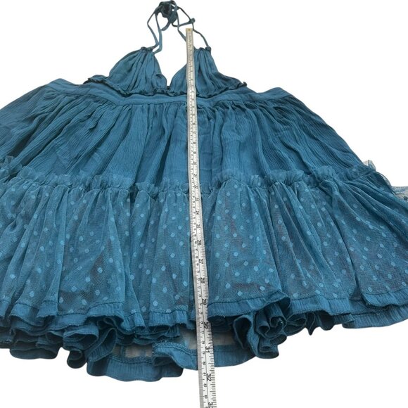 Babydoll Boho Ruffle Mini Dress Blue Size Small Hippie Beach‎ Coastal Festival - Picture 7 of 7